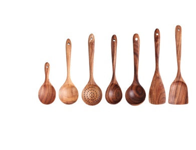 1-7Pcs   Set Natural Wood Teak Tableware Spoon Colander Special Spoon Nano Soup Skimmer Wooden Cooking Spoon Kitchen Tool Kit