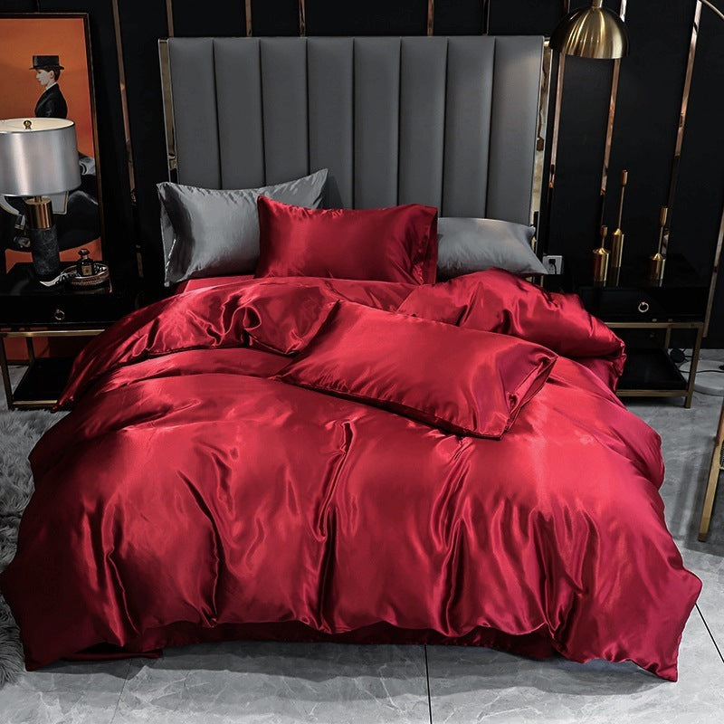 Three-Piece Set Of Imitation Silk Satin Bedding Home Textile Quilt Cover And Pillowcase