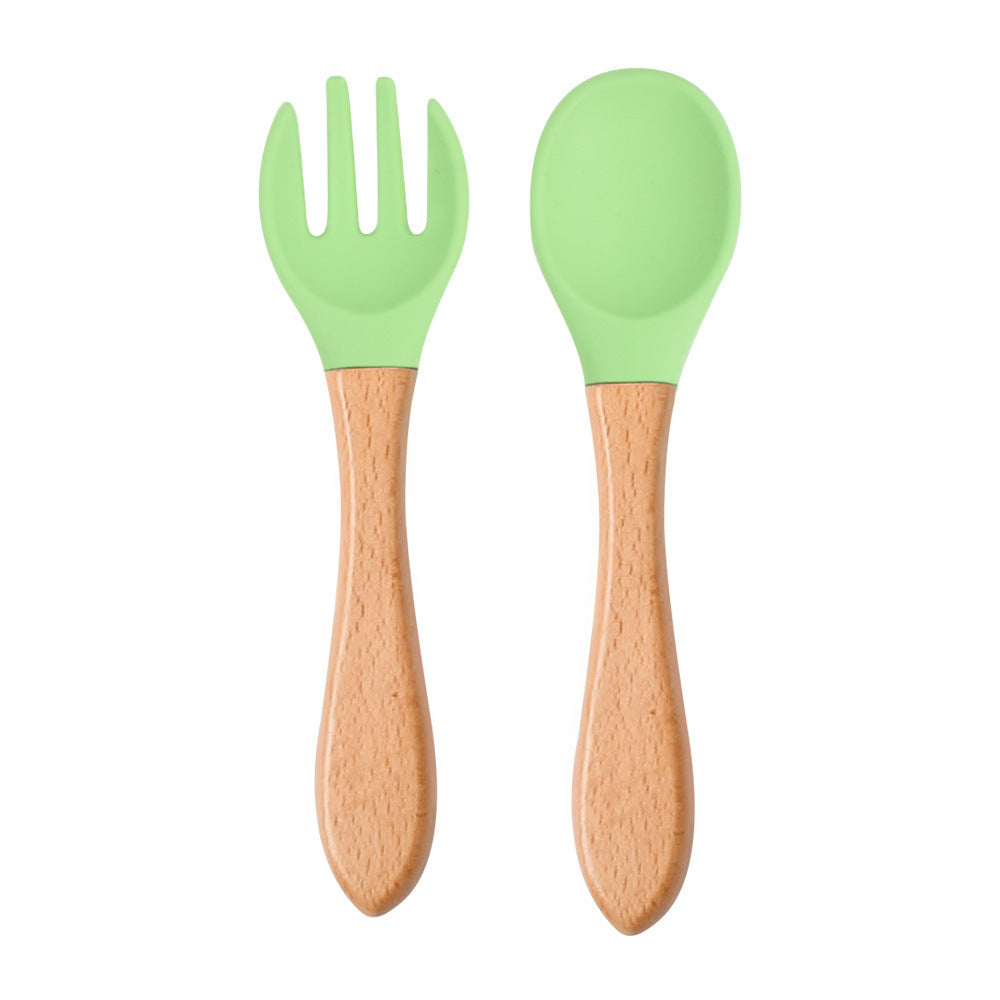 High Quality Natural 100  Food Grade Inventory Easy To Rinse Spoon Weaning Unbreakable Rubber Fork Dishwasher Safe Feeding Set