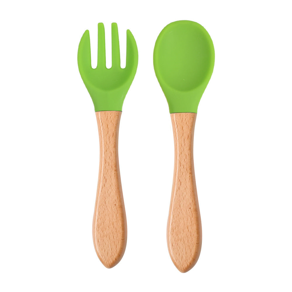 High Quality Natural 100  Food Grade Inventory Easy To Rinse Spoon Weaning Unbreakable Rubber Fork Dishwasher Safe Feeding Set