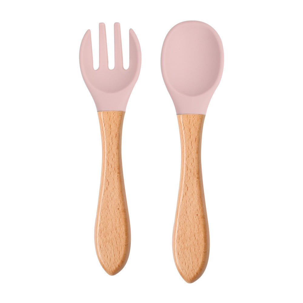 High Quality Natural 100  Food Grade Inventory Easy To Rinse Spoon Weaning Unbreakable Rubber Fork Dishwasher Safe Feeding Set