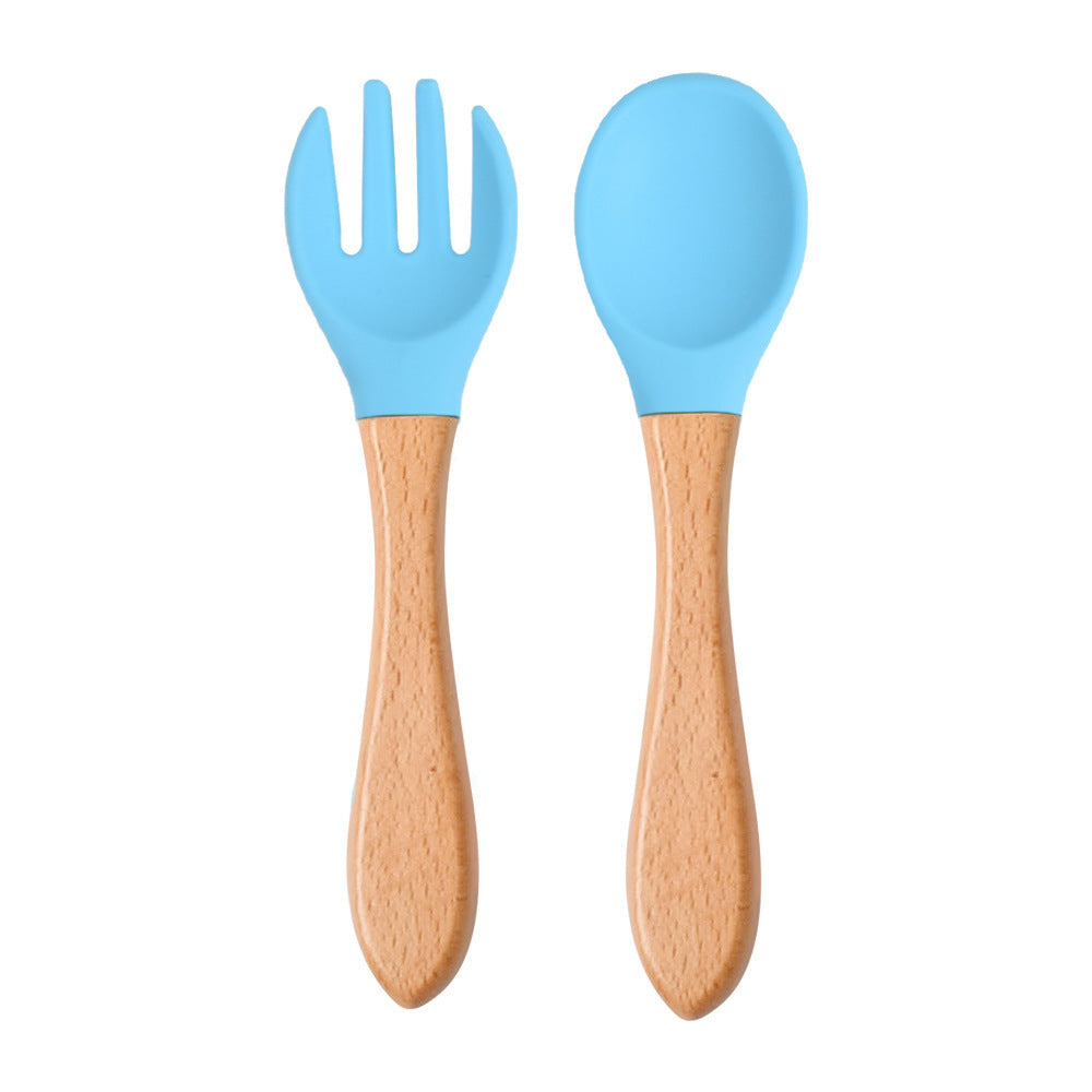 High Quality Natural 100  Food Grade Inventory Easy To Rinse Spoon Weaning Unbreakable Rubber Fork Dishwasher Safe Feeding Set