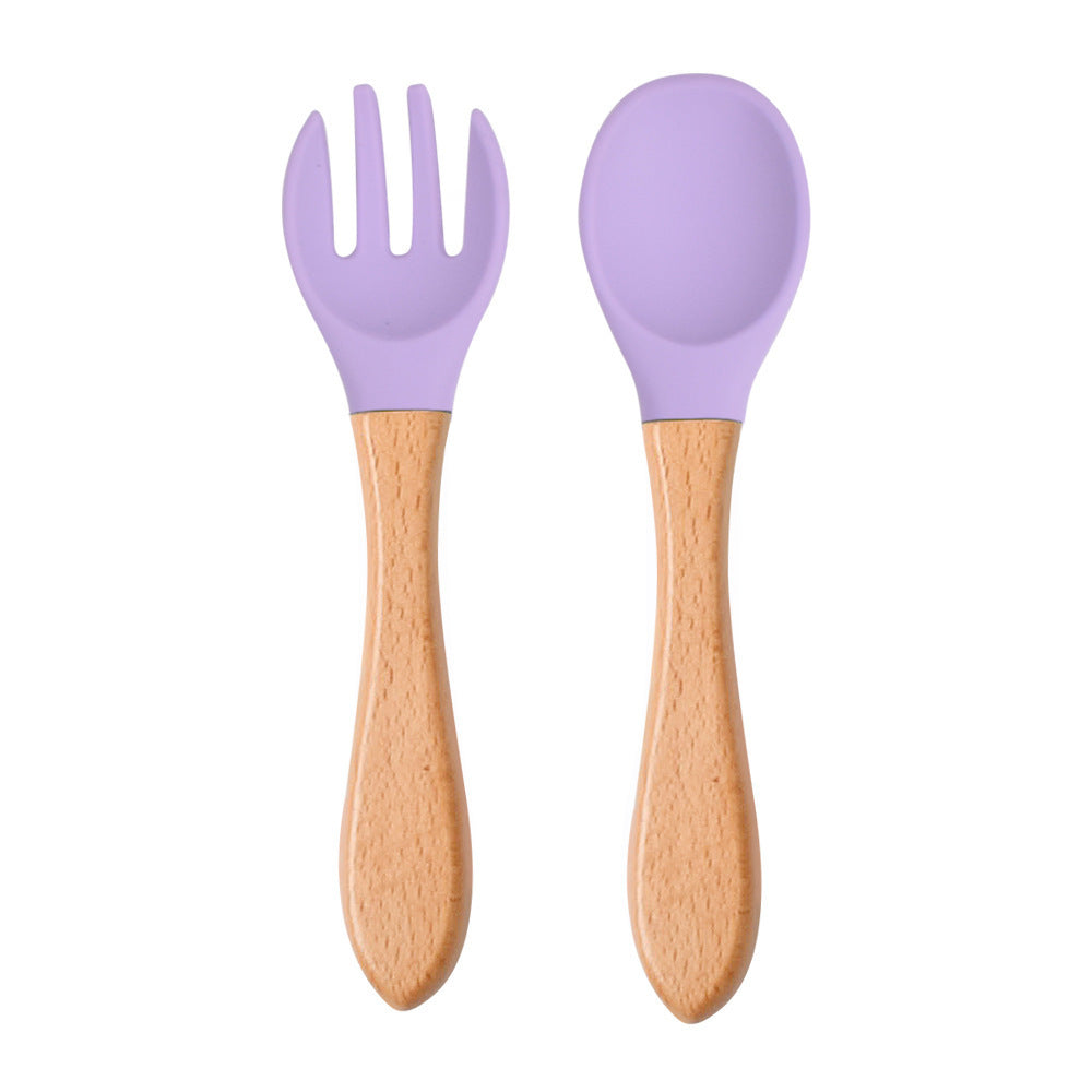 High Quality Natural 100  Food Grade Inventory Easy To Rinse Spoon Weaning Unbreakable Rubber Fork Dishwasher Safe Feeding Set