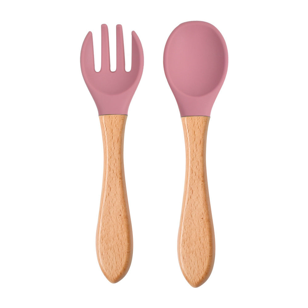 High Quality Natural 100  Food Grade Inventory Easy To Rinse Spoon Weaning Unbreakable Rubber Fork Dishwasher Safe Feeding Set