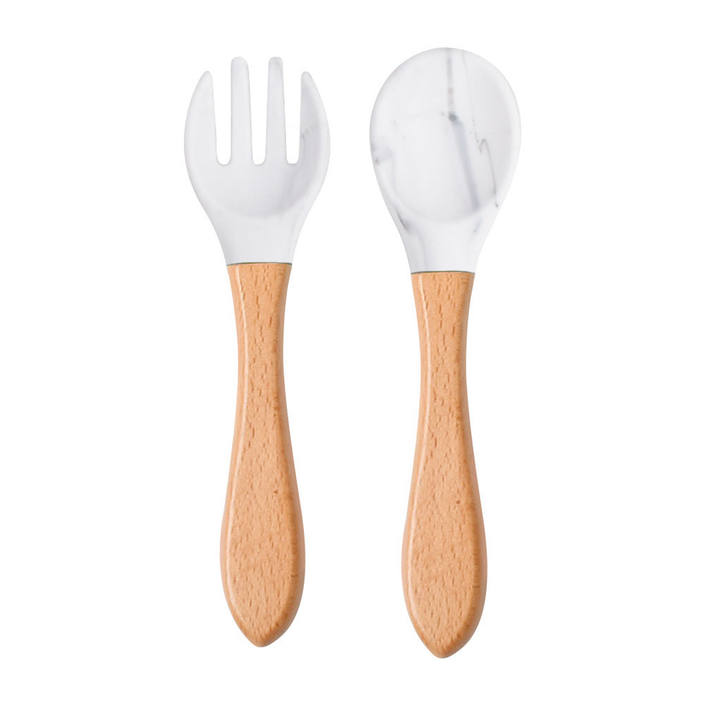 High Quality Natural 100  Food Grade Inventory Easy To Rinse Spoon Weaning Unbreakable Rubber Fork Dishwasher Safe Feeding Set