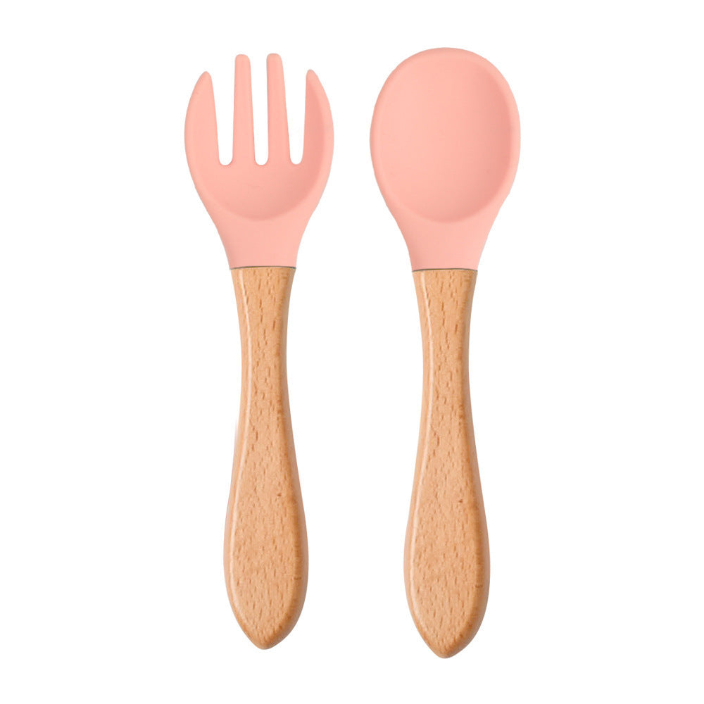 High Quality Natural 100  Food Grade Inventory Easy To Rinse Spoon Weaning Unbreakable Rubber Fork Dishwasher Safe Feeding Set