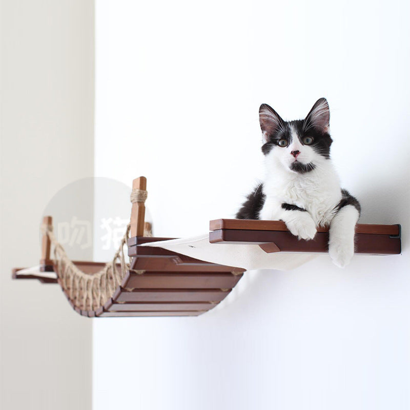 Cat Suspension Bridge Rope Ladder Hemp Rope Soft Ladder Wooden Bridge Solid Wood Cat Wall Climbing Frame Pet Furniture Cat Bridge Wall Hanging Type Plus Accessories