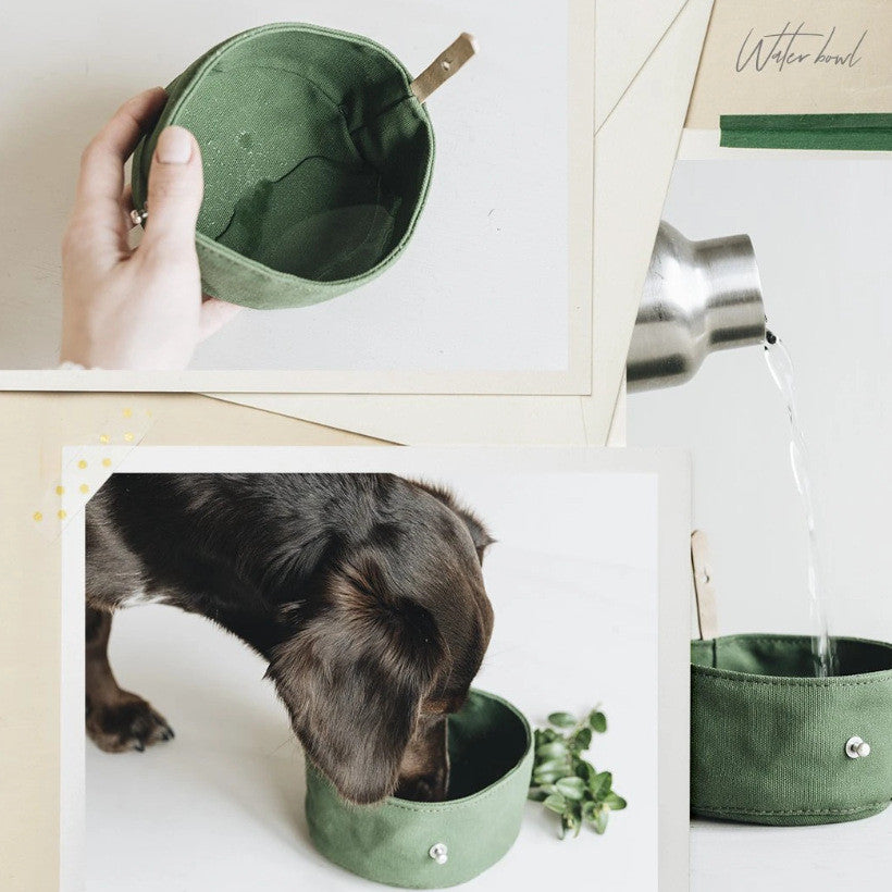 Folding Dog Bowl Canvas Dog Tableware Drinking Water Bowl Feeding Bowl Walking Dog Portable Pet Ration Bag