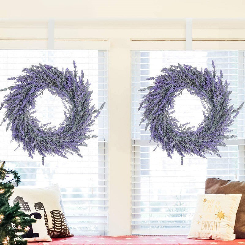 Artificial Wreath Door Trim Large Lavender Flocking Wreath Pendant Window Decoration Door Knocker