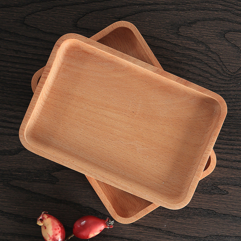 Round Rectangular Wooden Tray Breakfast Food Dinner Dessert Tea Tray Wood Tray Family Kitchen Accessories Organizer