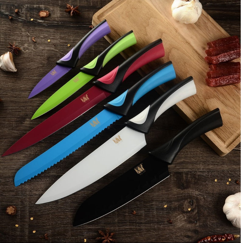 Color spray paint stainless steel 6 piece set chef cut meat universal bread peel knife