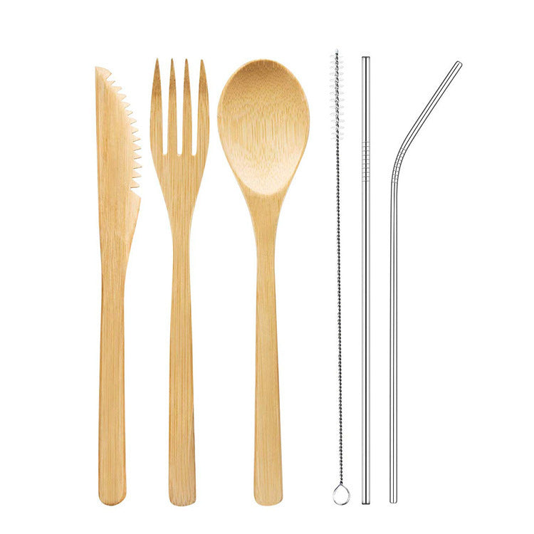 Portable Travel Bamboo Cutlery Cutlery Stainless Steel Straw Chopsticks Cutlery Set