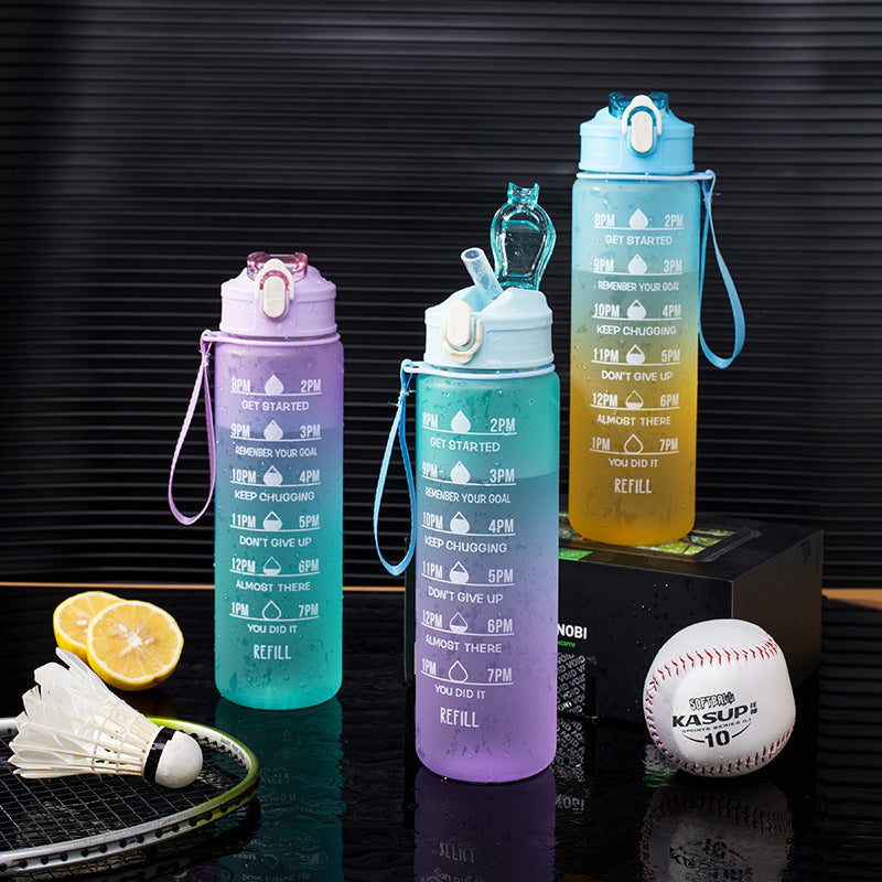 Heat Resistant Gradient Sports Water Bottle With Graduated Straw