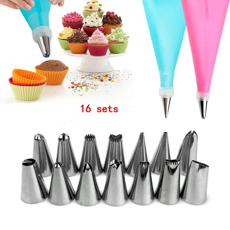 Silicone Pastry Bag Nozzles DIY Icing Piping Cream Reusable Pastry Bags14 Nozzle Set Cake Decorating Tools China