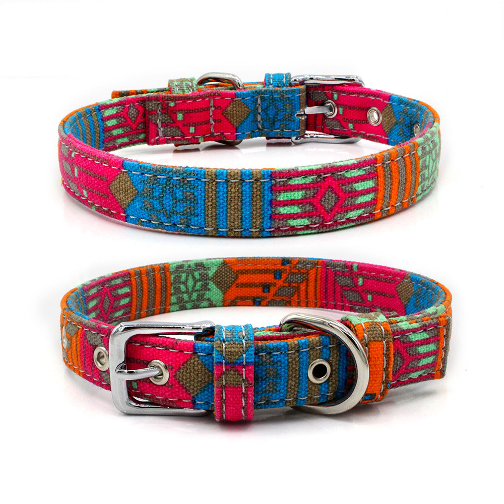 Pet Collar Double Layer Colorful Fabric Dog Collar Traction Dog Leash