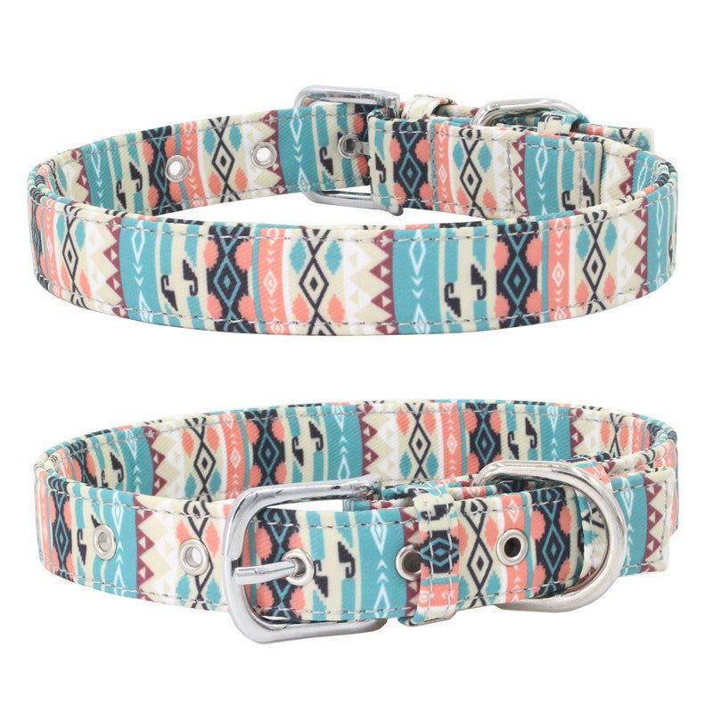 Pet Collar Double Layer Colorful Fabric Dog Collar Traction Dog Leash