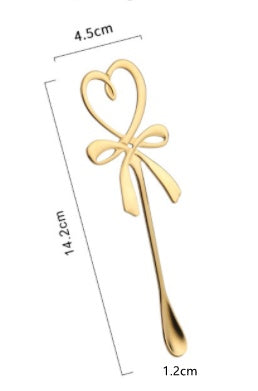 Gold-plated silver love bow stainless steel coffee spoon