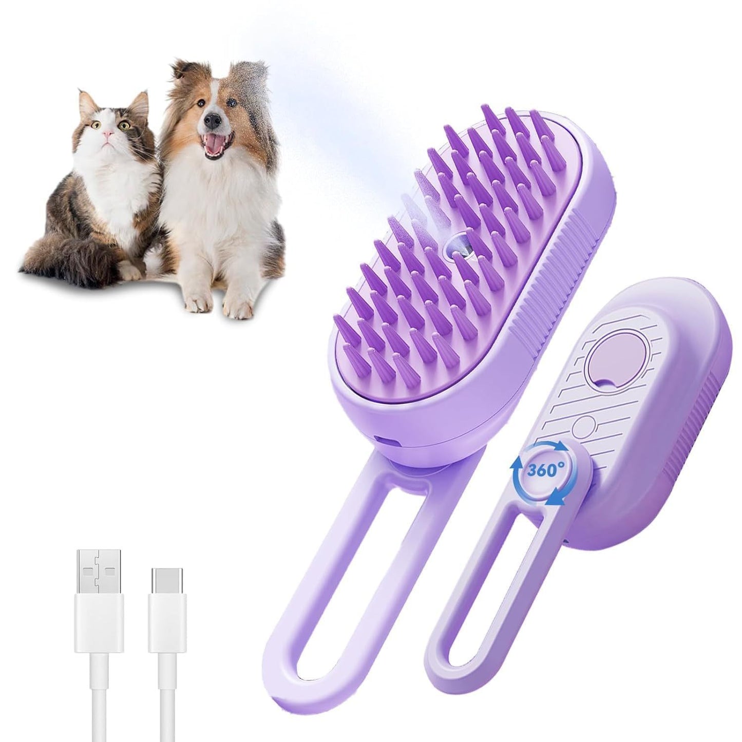 Cat Steam Brush For Shedding 3 In 1 Cat Steamy Brush Cleanser With Foldable Handle Pet Spa Brush For Cats Dogs Defur Comb For Cats Steam Brush For Cats Pet Spray Hair Removal Comb