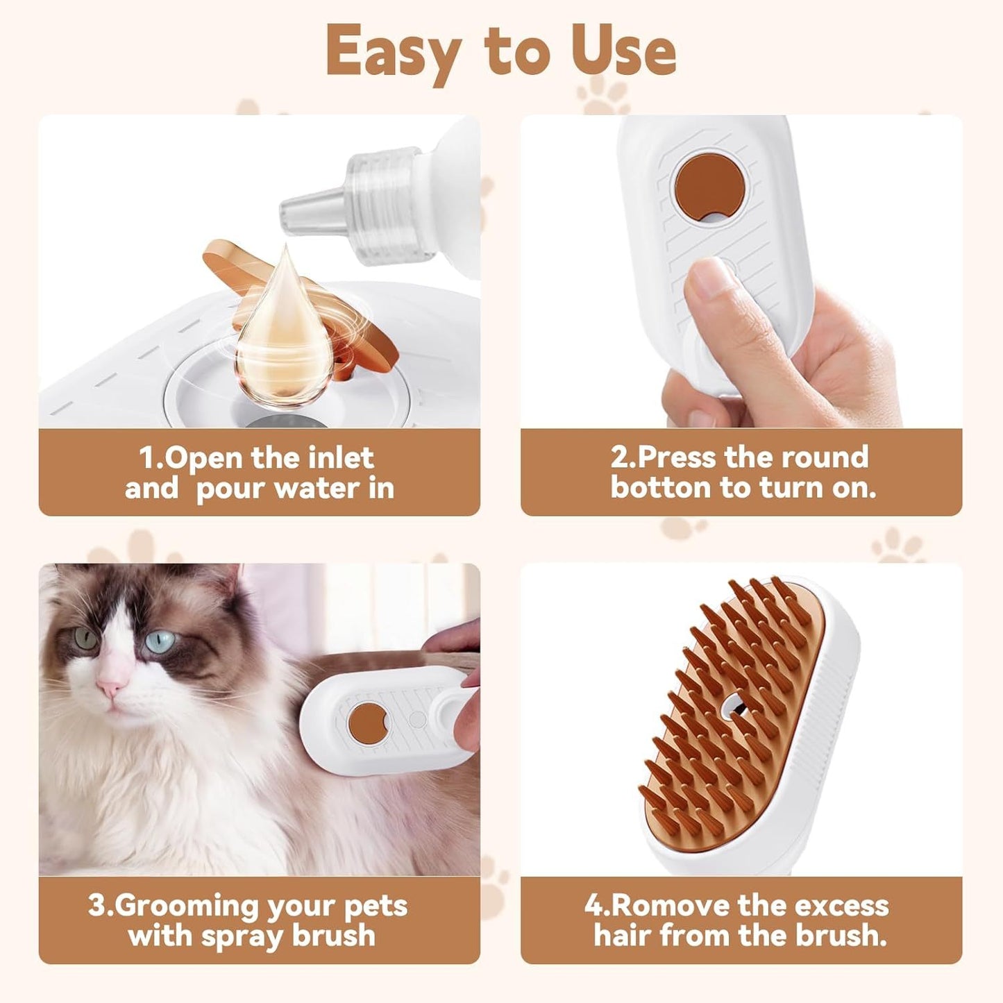 Cat Steam Brush For Shedding 3 In 1 Cat Steamy Brush Cleanser With Foldable Handle Pet Spa Brush For Cats Dogs Defur Comb For Cats Steam Brush For Cats Pet Spray Hair Removal Comb