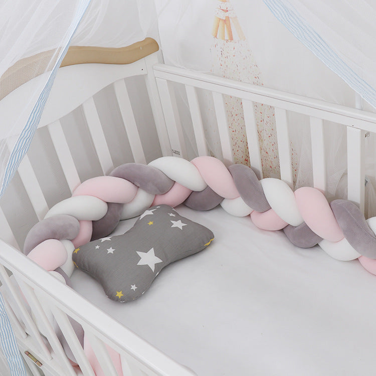 Heightening Baby Braided Crib Bumpers Knot Long Pillow Cushion Bedding Room Dector