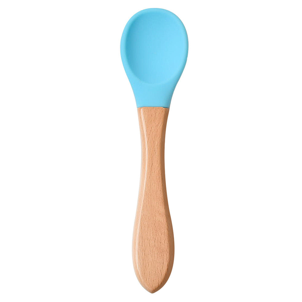 Food Grade Children's Wooden Handle Silicone Spoon Fork Tableware