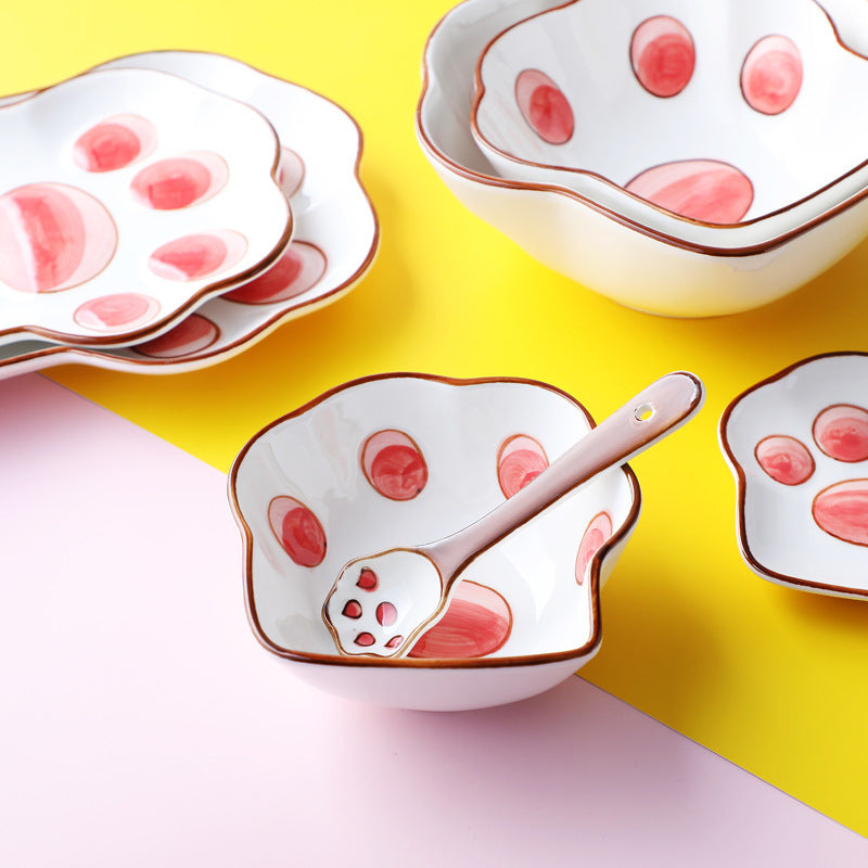 Japanese Style Cute Cartoon Cat Paw Dishes Set