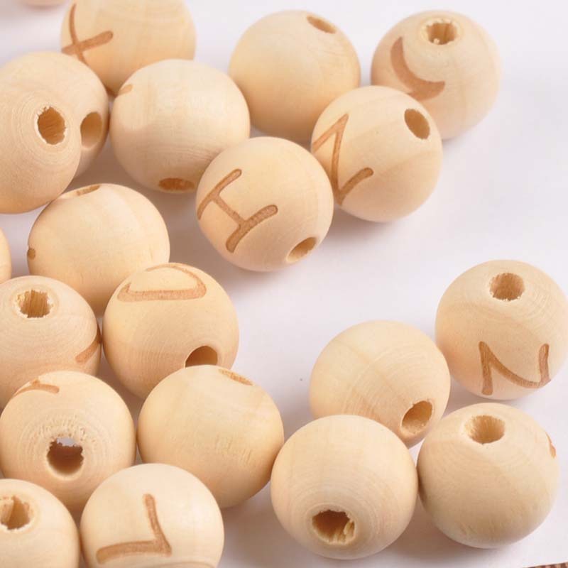 26 English Letters Lotus Log Beads 14mm Small Hole Wood Beads Single Side