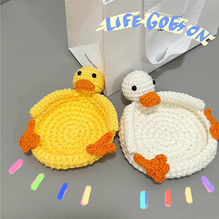 Crocheted Cute Duck Polyester Teacup Mat Heat Insulation