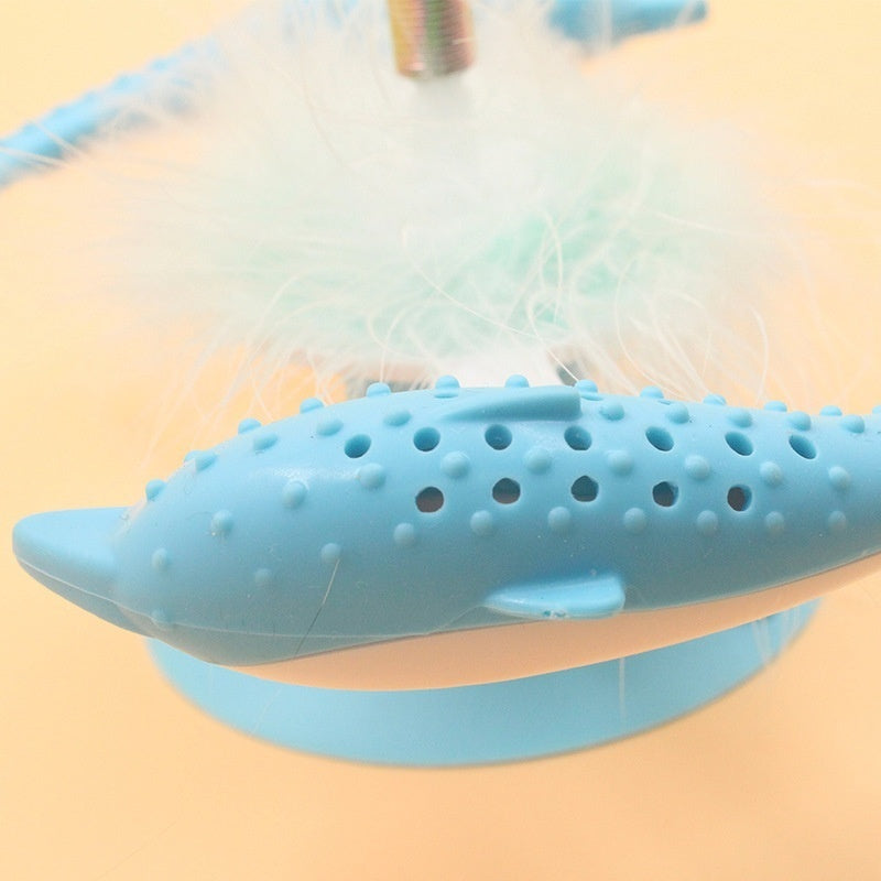 Cat Toy Dolphin Rotating Feather Windmill Suction Cup