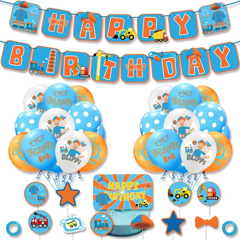 Birthday Pull Flag Cake Insert Balloon Party Birthday Set