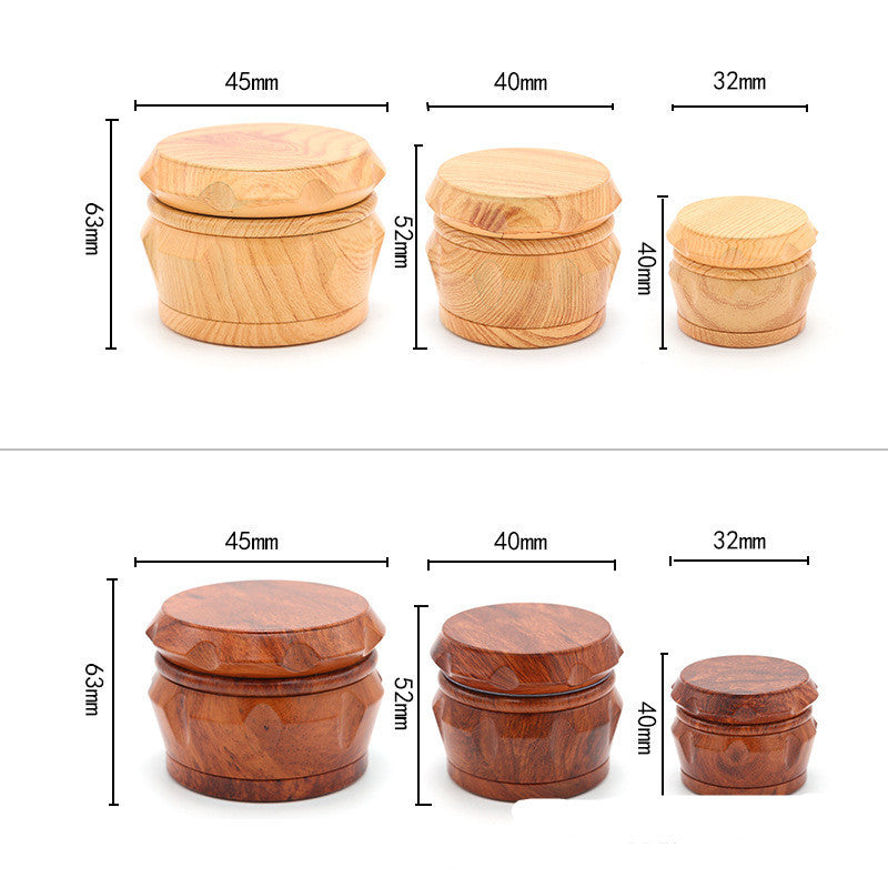 New Wood Grain Drum Smoke Grinder 63mm52mm40mm Zinc Alloy