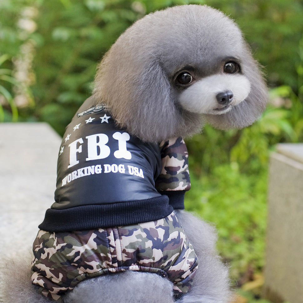 Camouflage FBI Four-Pot Warm Cotton Coat Pet