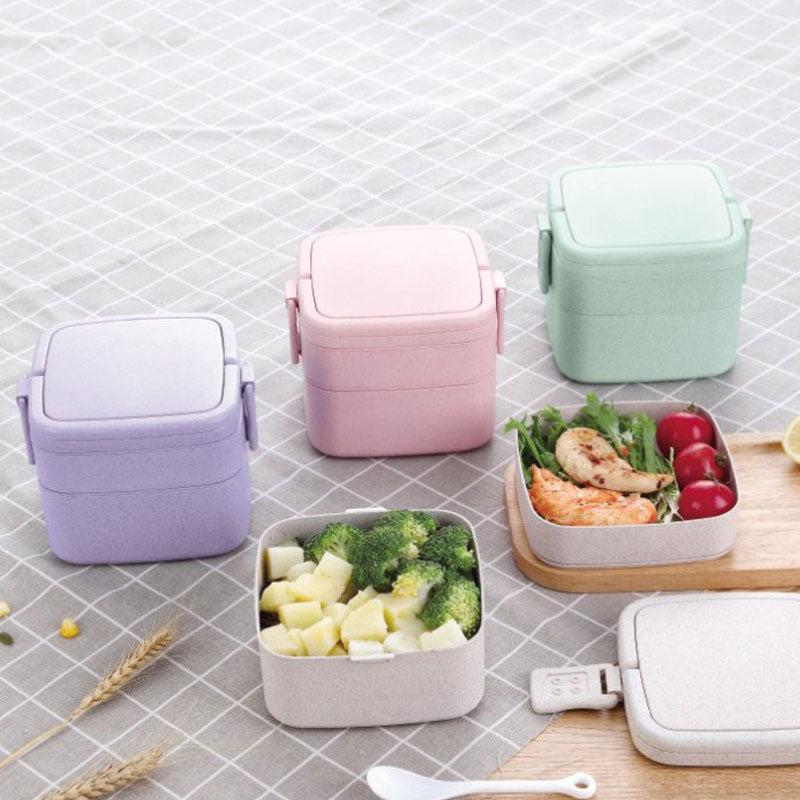 Wheat Straw Portable Double-Layer Lunch Box