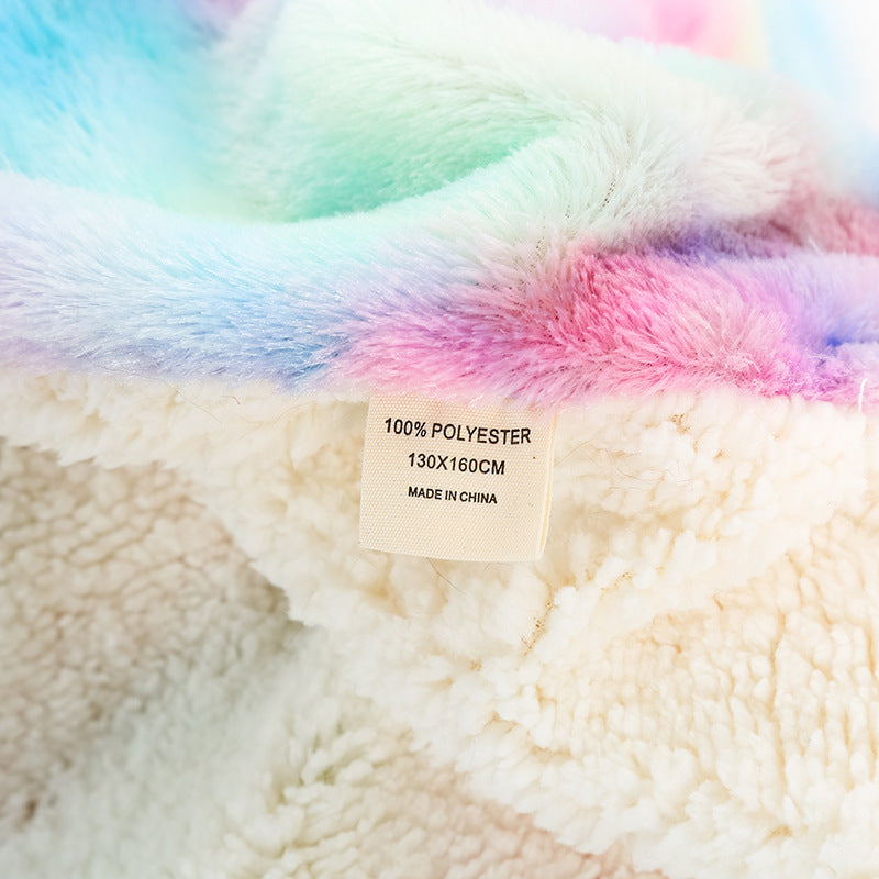 New Rainbow Tie Dye Polyester Double Layer Blanket