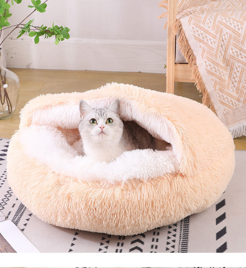 Deep Sleep Half-pack Semi-enclosed Dual-use Plush Round Pet Bed