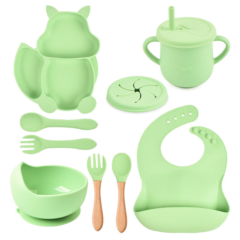 Silicone Squirrel Tableware Baby Silicone Food Supplement Set Baby Spork Integrated Silicone Plate Suit