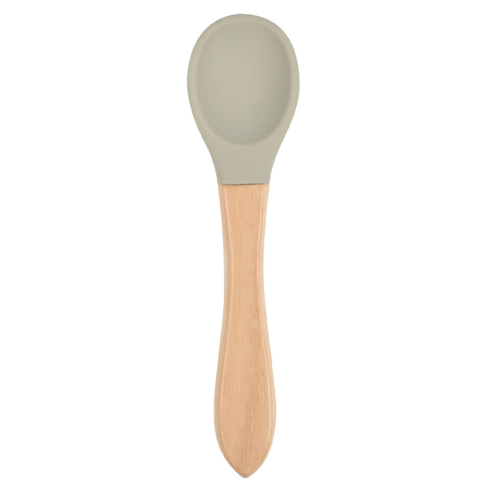 Food Grade Children's Wooden Handle Silicone Spoon Fork Tableware