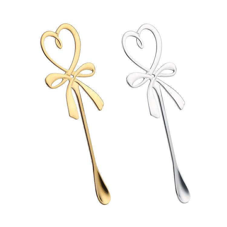 Gold-plated silver love bow stainless steel coffee spoon