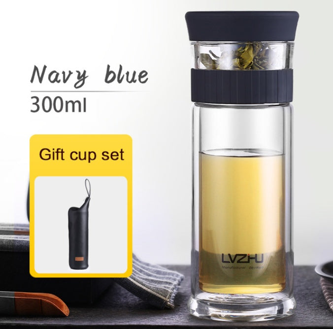 400ml Portable Double Wall Borosilica Glass Tea Infuser Bottle Of Water With Lid Filter Automobile Car Cup