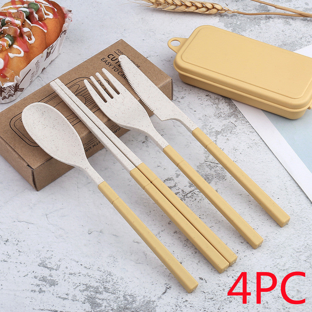 Outdoor Portable Wheat Straw Cutlery Box Set Of Three