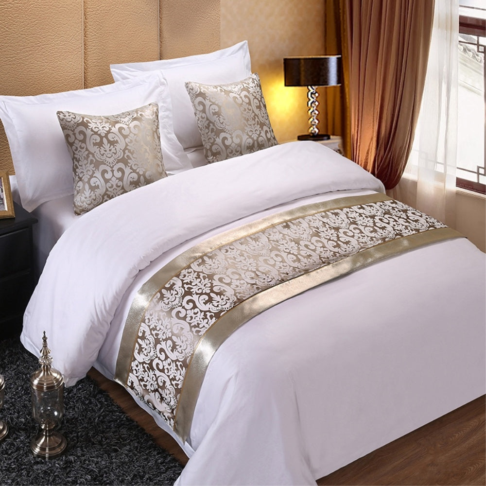 High grade and simple modern Chinese luxury gold bed cover, bed end cushion and pillow case