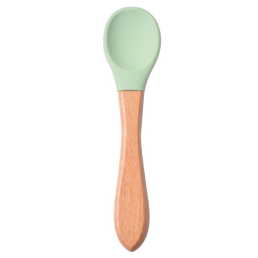 Food Grade Children's Wooden Handle Silicone Spoon Fork Tableware