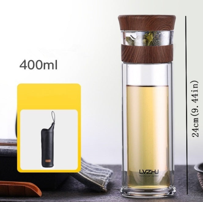 400ml Portable Double Wall Borosilica Glass Tea Infuser Bottle Of Water With Lid Filter Automobile Car Cup