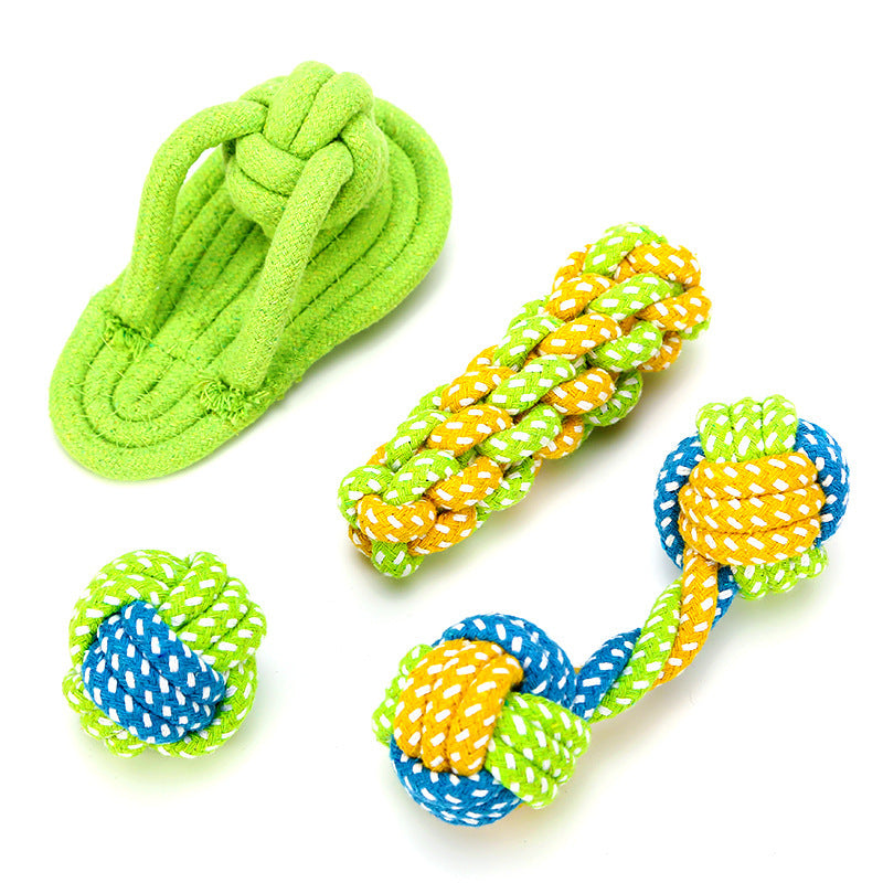 Bite-resistant Cotton Rope Molar Teeth Cleaning Rope Knotting Cat And Dog Toy Set