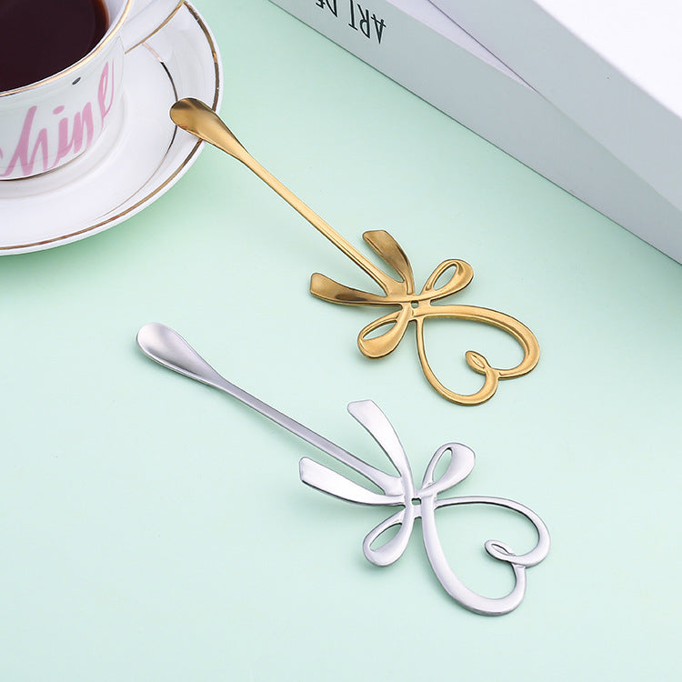 Gold-plated silver love bow stainless steel coffee spoon