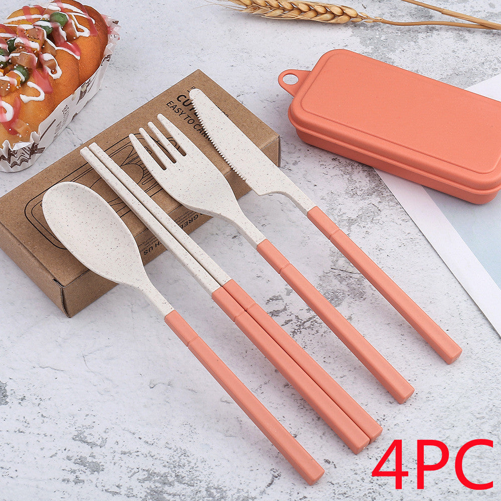 Outdoor Portable Wheat Straw Cutlery Box Set Of Three