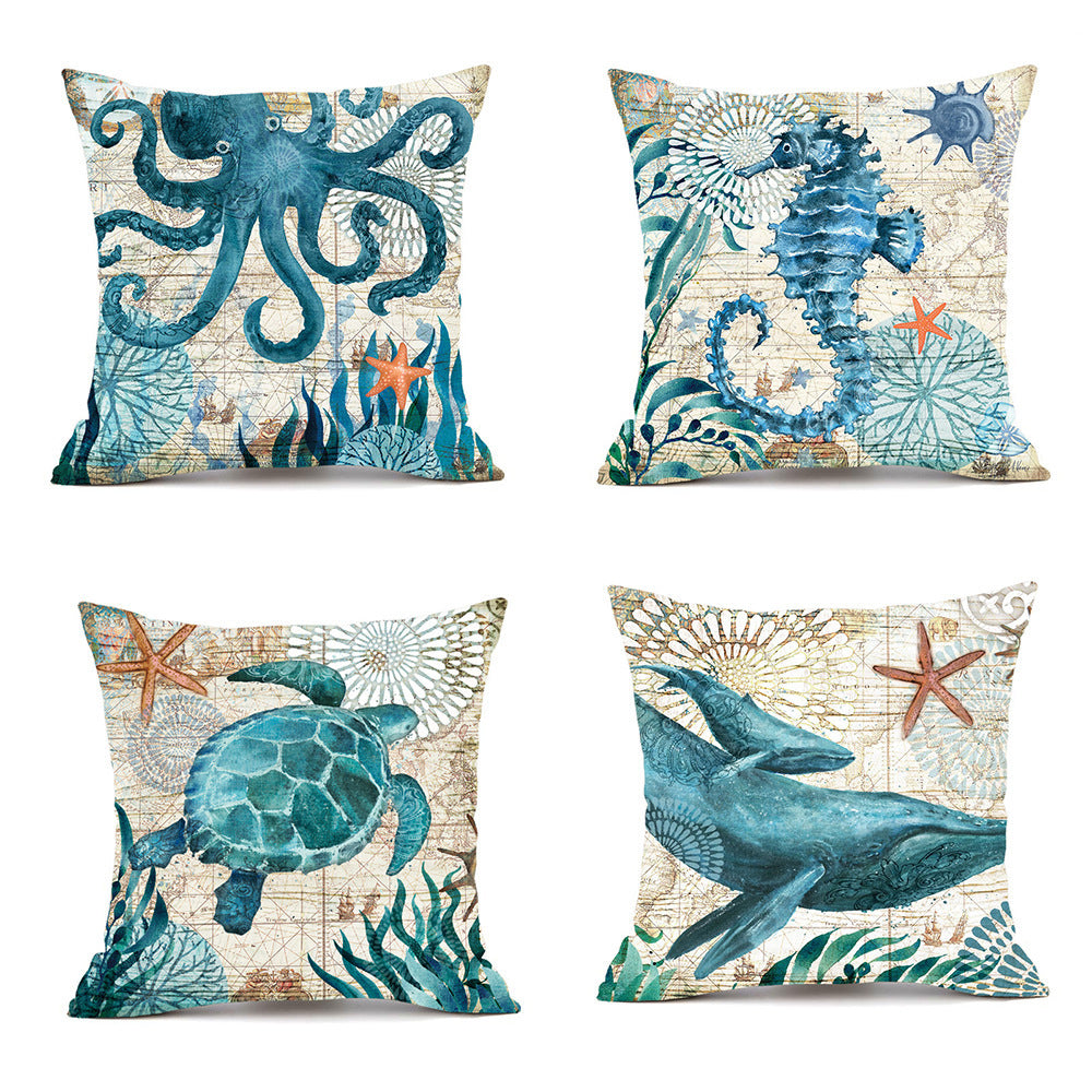 Cushion Covers Sea Turtle Printed Throw Pillow Cases For Home Decor Sofa Chair Seat