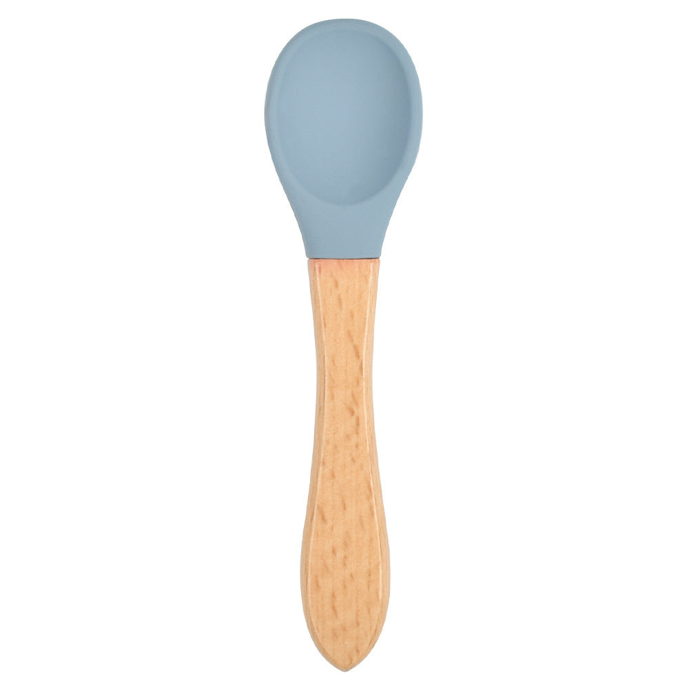 Food Grade Children's Wooden Handle Silicone Spoon Fork Tableware