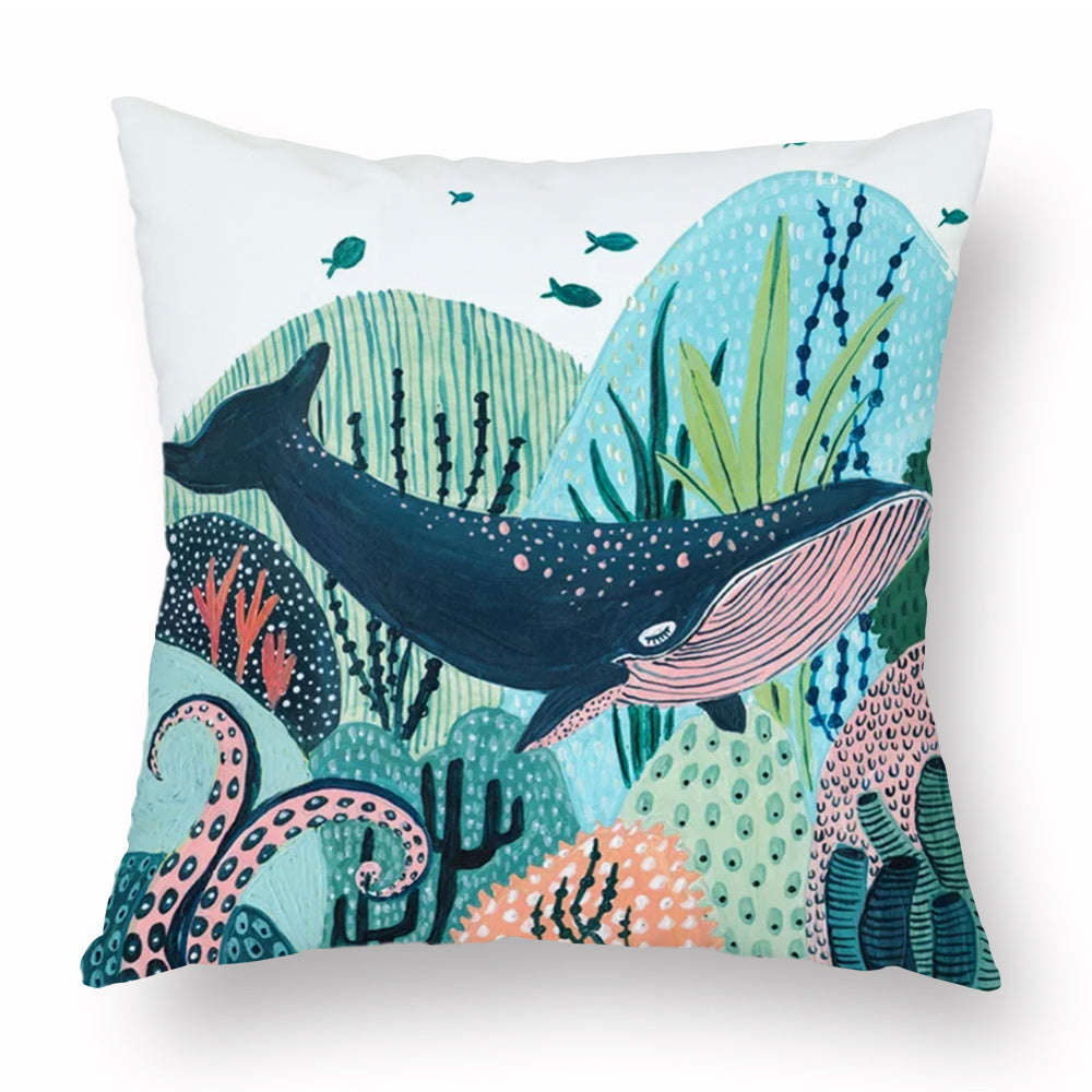 Green peach skin cartoon animal whale cushion cover