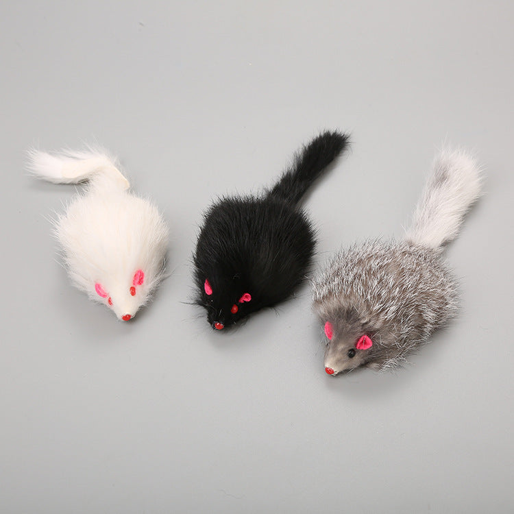 Cat Toy Large Rabbit Fur Mouse Pet Toy Plush Mouse Cat Teaser Toy